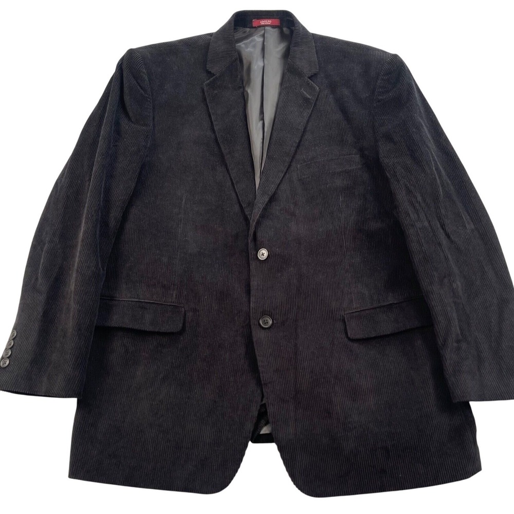 Adolfo‎ Sport Coat Mens 48R Black Plush Corduroy 100% Cotton Two Button